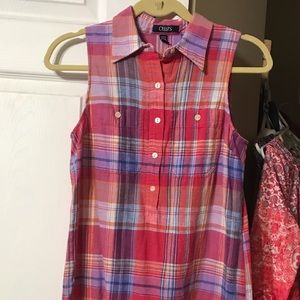 Chaps sleeveless plaid shirt dress petite small